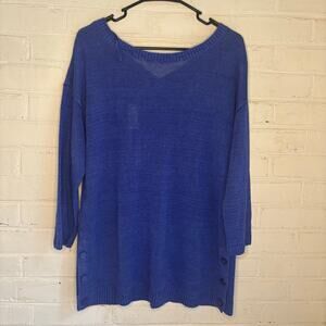 Talbots Dark Blue Semi-Sheer Long Sleeve Linen Tunic Large Oversized Lagenlook